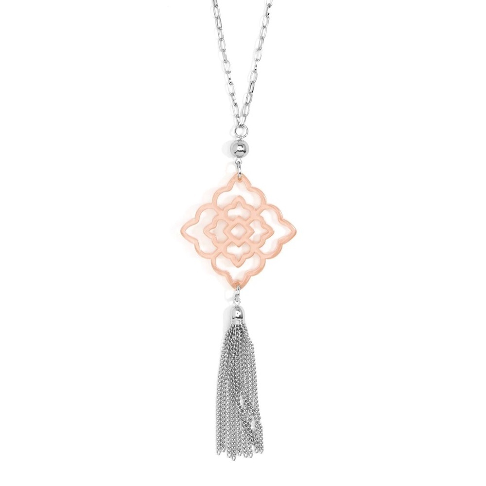 rose shaped resin pendant and chain tassel.